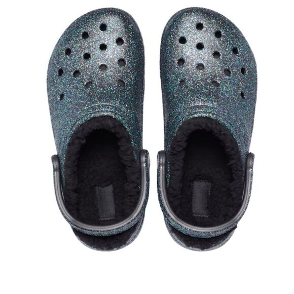 CROCS CLASSIC GLITTER LINED SHOE FUZZY Black Starry Skies Glitter size 6 - Picture 2 of 5